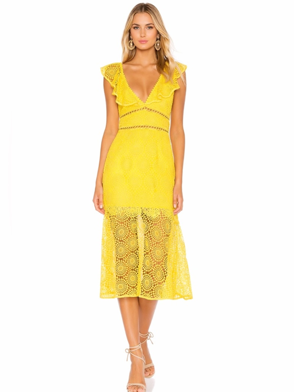SAYLOR Yellow Lace Midi Dress